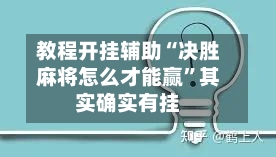 教程开挂辅助“决胜麻将怎么才能赢”其实确实有挂-第3张图片